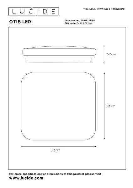 Lucide OTIS - Flush ceiling light - LED - 1x20W 3000K - Opal - technical